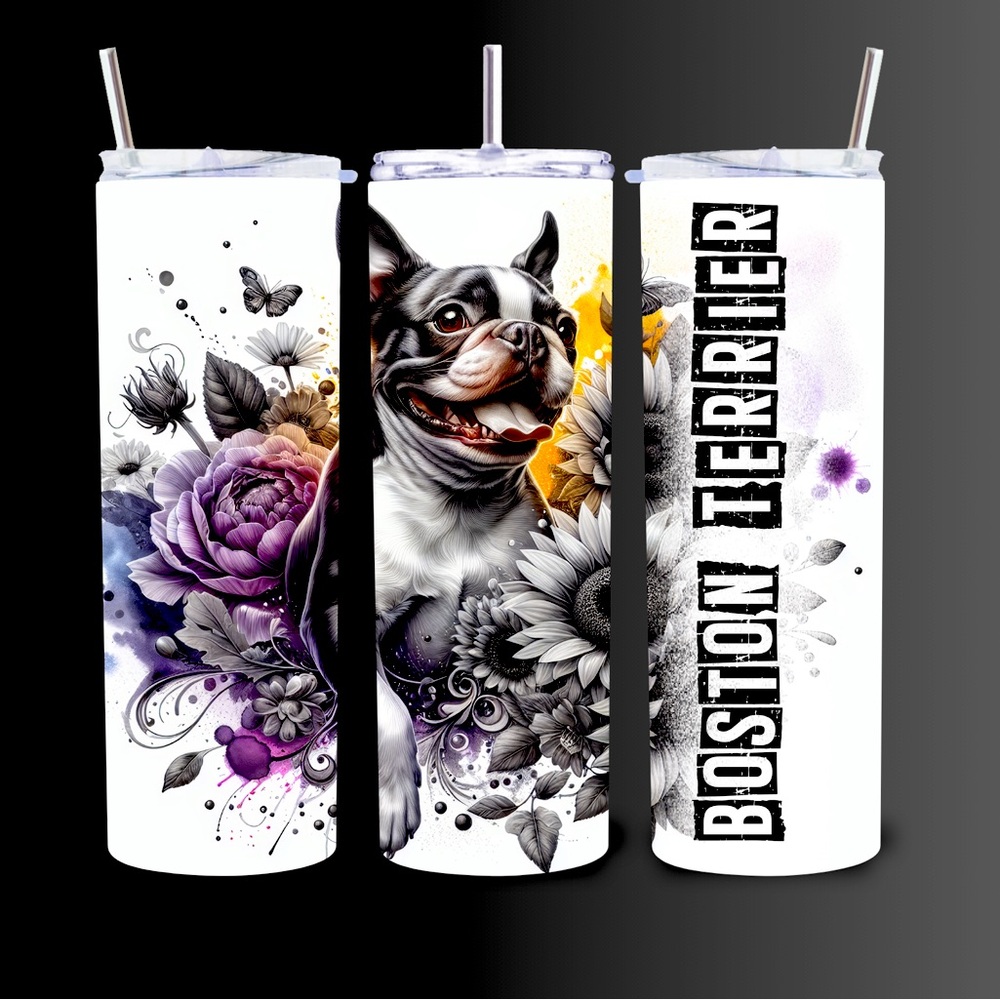 Boston Terrier Floral Tumbler